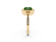 Fancy Green Radiant Cut Diamond Halo Engagement Ring Set in Yellow gold with Milgrain Pavé Band