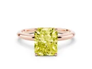 Fancy Yellow Radiant Cut Diamond Solitaire Engagement Ring Set in Rose gold with Prong Setting and Polished Band
