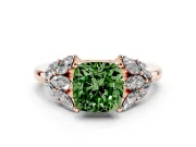 Cushion Cut Leaf Cluster Engagement Ring Setting for a Fancy Green Lab-Grown Diamond | Rose Gold