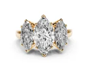 Marquise Three Stone Engagement Ring Setting | Large Side Stones | Yellow Gold