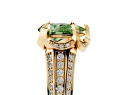 Fancy Green Pear Cut Diamond Pavé Split Shank Solitaire Ring Set in Yellow gold with Prong Setting