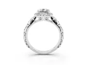 Cushion Cut Filigree Leaf Halo Engagement Ring Setting | Bezel Leaf Accents | Platinum