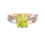 Fancy Yellow Radiant Cut Diamond Solitaire Twisted Band Set in Rose gold with Pavé Setting