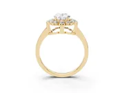 Oval Scalloped Cluster Halo Engagement Ring Setting | Plain Band | Yellow Gold
