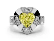 Fancy Yellow Heart Cut Diamond Milgrain Halo Ring Set in White gold with Split Shank