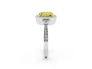 Fancy Yellow Radiant Cut Diamond Halo Engagement Ring Set in Silver with Milgrain Pavé Band