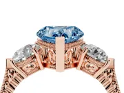 Fancy Blue Heart Cut Diamond Three-Stone Ring Set in Rose gold with Milgrain Band