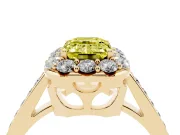 Fancy Yellow Emerald Cut Diamond Floral Halo Ring Set in Yellow gold with Pavé Band and Prong Setting