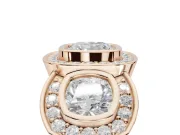 Cushion Cut Three Stone Halo Engagement Ring Setting | Bezel Set | Rose Gold