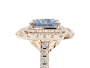 Radiant Cut Double Halo Engagement Ring Setting for a Fancy Blue Lab-Grown Diamond | Pave Shoulders | Rose Gold