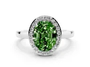 Oval Thin Halo Engagement Ring Setting for a Fancy Green Lab-Grown Diamond | Slim Plain Band | Sterling Silver