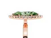 Fancy Green Marquise Cut Diamond Halo Solitaire Ring Set in Rose gold with Pavé Band and Prong Setting