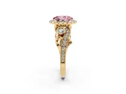 Oval Vintage Halo Engagement Ring Setting for a Fancy Pink Lab-Grown Diamond | Bezel Shoulder Accents | Yellow Gold