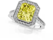 Radiant Cut Vintage Milgrain Halo Engagement Ring Setting for a Fancy Yellow Lab-Grown Diamond | Bezel Head | Platinum