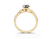 Oval Leaf Pavé Engagement Ring Setting for a Black Center | Leaf Motif Shoulders | Yellow Gold