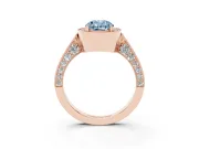 Fancy Blue Oval Cut Diamond Halo Engagement Ring Set in Rose gold with Accent Split Shank Band