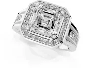 Asscher Cut Vintage Halo Engagement Ring Setting | Channel-Set Split Shank | Sterling Silver