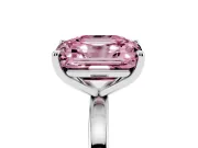 Fancy Pink Asscher Cut and Emerald Cut Toi Moi Ring Set in Platinum with Prong Setting