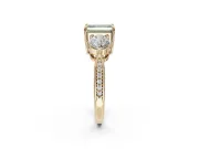 Emerald Cut Three Stone Engagement Ring Setting for a Fancy Green Lab-Grown Diamond | Tapered Pave Band | Yellow Gold