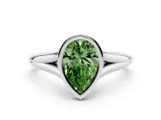 Fancy Green Bezel Set Pear Cut Diamond Solitaire Ring Set in Platinum with Tapered Band