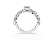 Emerald Cut Side Stone Engagement Ring Setting | Scalloped Prong Accents | Sterling Silver