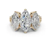 Marquise Three Stone Engagement Ring Setting | Beaded Shoulders | Yellow Gold