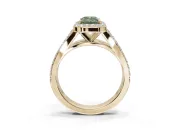Emerald Cut Halo Pavé Engagement Ring Setting for a Fancy Green Lab-Grown Diamond | Narrow Split Shank | Yellow Gold