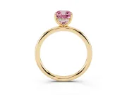 Fancy Pink Cushion Cut Diamond Solitaire Ring Set in Yellow gold with Thin Band and Prong Setting