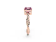 Fancy Pink Asscher Cut Diamond Solitaire Twisted Pavé Ring Set in Rose gold with Prong Setting