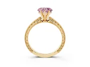 Fancy Pink Heart Cut Diamond Solitaire Milgrain Engraved Band Set in Yellow gold with Prong Setting