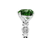 Fancy Green Heart Cut Diamond Solitaire Ring Set in White gold with Bezel-Set Accents on Beaded Band and Prong Setting