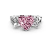 Heart-Shaped Three Stone Engagement Ring Setting for a Fancy Pink Lab-Grown Diamond | Braided Band | Platinum