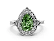 Pear-Shaped Milgrain Halo Engagement Ring Setting for a Fancy Green Lab-Grown Diamond | Graduated Pavé | Platinum