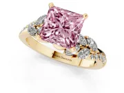 Fancy Pink Princess Cut Diamond Solitaire Ring Set in Yellow gold with Marquise Twist Band and Prong Setting