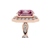 Asscher Cut Halo Engagement Ring Setting for a Fancy Pink Lab-Grown Diamond | Bezel Station Shoulders | Rose Gold