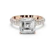 Asscher Cut Pavé Solitaire Engagement Ring Setting | Domed Pavé Band | Rose Gold