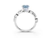 Fancy Blue Oval Cut Diamond Solitaire Ring Set in White gold with Twisted Marquise Accent Band