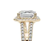 Asscher Cut Halo Split Shank Engagement Ring Setting | Pavé Shoulders | Yellow Gold
