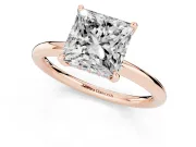 Princess Cut Hidden Halo Engagement Ring Setting | Thin Plain Band | Rose Gold