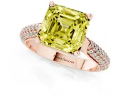 Fancy Yellow Asscher Cut Diamond Solitaire Engagement Ring Set in Rose gold with Multi-Row Round Pavé Band and Prong Setting