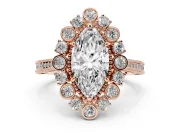 Marquise Vintage Scalloped Halo Engagement Ring Setting | Milgrain Pavé Band | Rose Gold