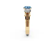Round Engagement Ring Setting for a Fancy Blue Lab-Grown Diamond | Three Stone | Yellow Gold