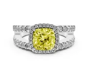 Fancy Yellow Cushion Cut Diamond Halo Ring Set in Silver with Pavé Split Shank and Prong Setting