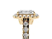 Emerald Cut Halo Engagement Ring Setting | Shared Prong Shoulders | Yellow Gold