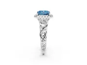 Radiant Cut Filigree Halo Engagement Ring Setting for a Fancy Blue Lab-Grown Diamond | White Gold