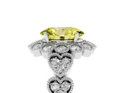 Oval Scalloped Halo Engagement Ring Setting for a Fancy Yellow Lab-Grown Diamond | Heart Pavé Band | Platinum