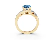 Fancy Blue Heart Cut Diamond Halo Ring Set in Yellow gold with Marquise and Pavé Band in Prong Setting