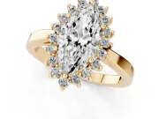 Marquise Cut Diamond Halo Ring Set in Yellow gold with Round Halo and Smooth Solitaire Band