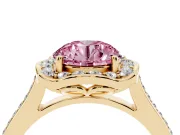 Round Halo Engagement Ring Setting for a Fancy Pink Lab-Grown Diamond | Petal Tips | Yellow Gold