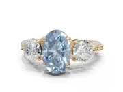 Oval Three Stone Engagement Ring Setting for a Fancy Blue Lab-Grown Diamond | Tapered Pave Band | Yellow Gold